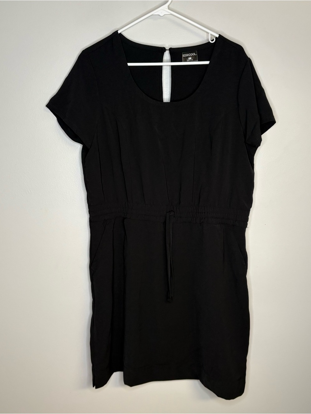 Women's Black Drawstring Waist midi athletic Dress